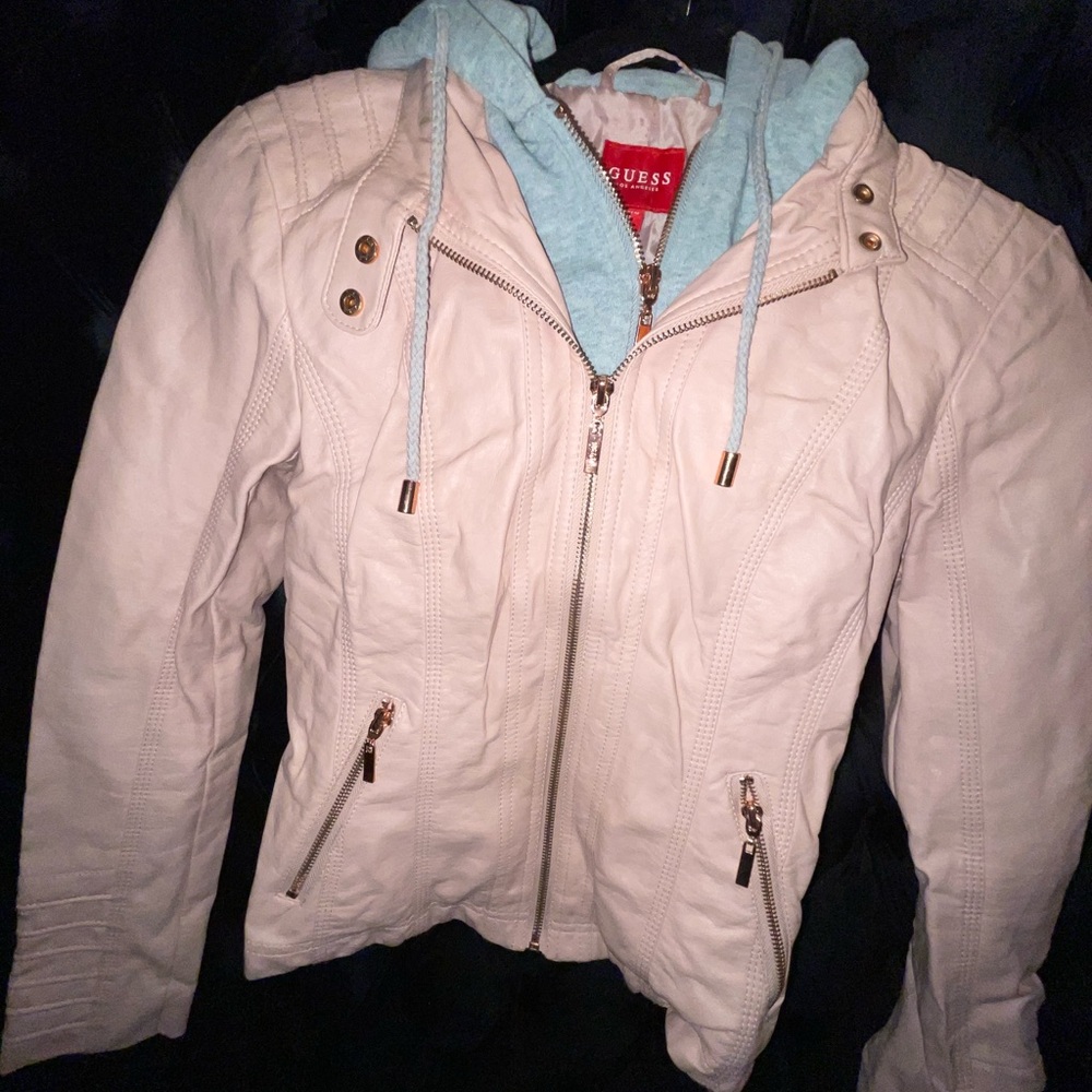 Guess Faux Leather Grey Hoodie Jacket